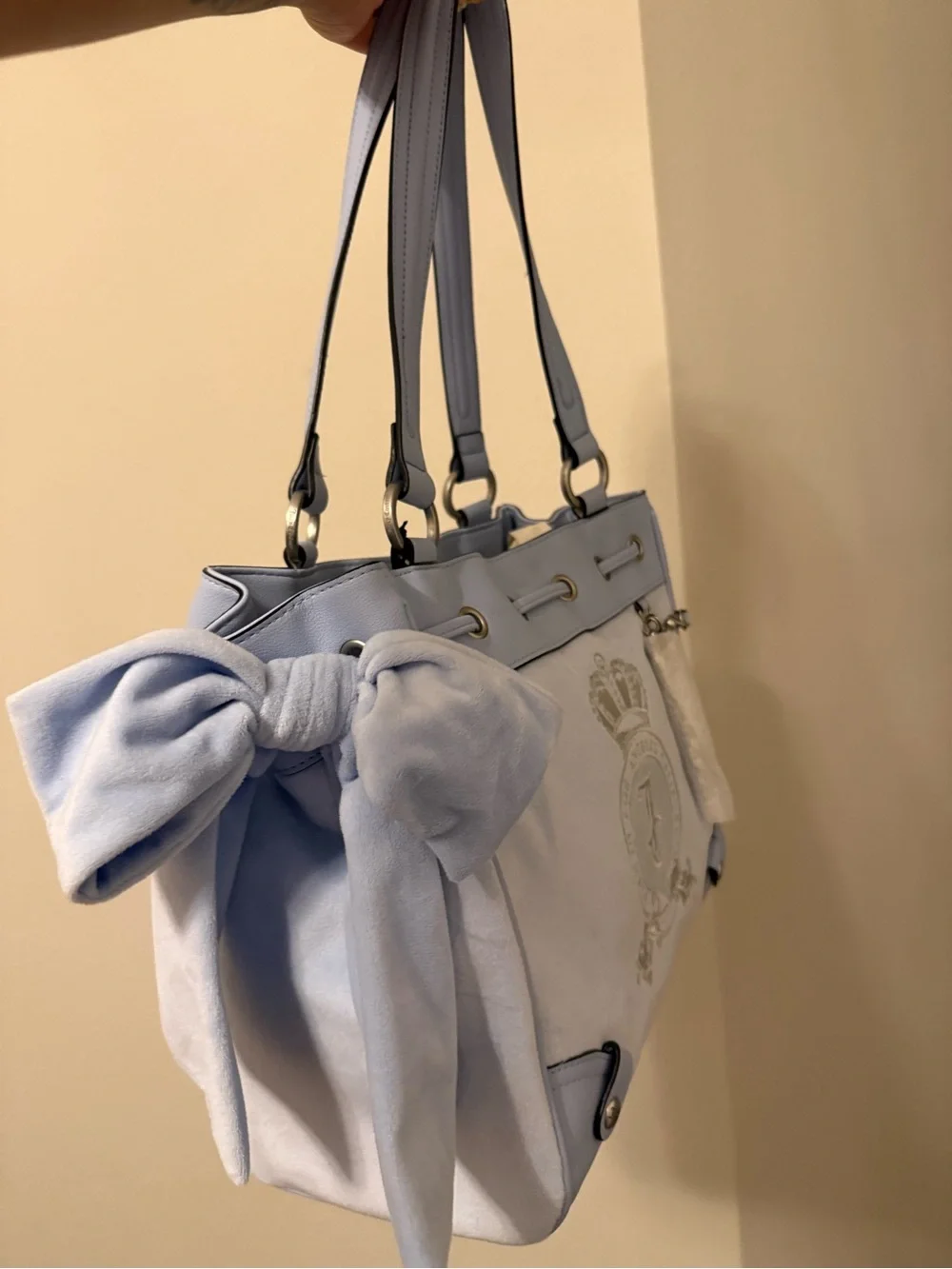 Juicy Couture Light Blue Shoulder Tote with Crest and Charm - Picture 2 of 6